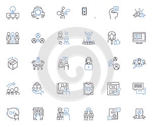 Patron service line icons collection. Hospitality, Assistance, Support, Attention, Care, Solicitude, Accommodation photo