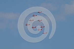 Patrouille Suisse Airshow above ZÃ¼richs Sky with Swiss Army airplaine PC-7 Pilatus Porter