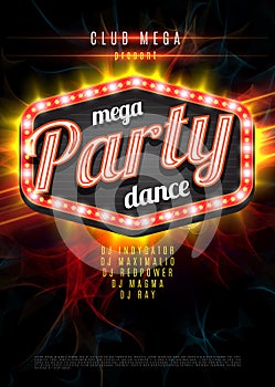 Patry Dance retro display board with lights. Vector Background for flyer or poster
