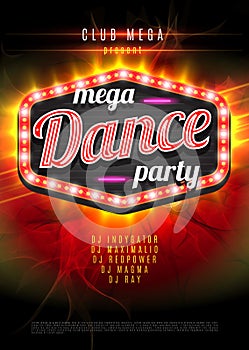 Patry Dance retro display board with lights. Vector Background for flyer or poster