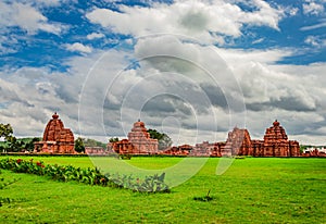 Pattadakal temple complex breathtaking stone art from different angle with amazing sky