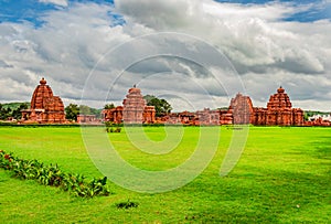 Pattadakal temple group of monuments breathtaking stone art from different angle with amazing sky photo
