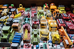 PATTATA THAILAND OCTOBER 4 : Many small toy cars colorful lined up on the beautiful glass on October 4, 2015. at Pattaya Chonburi