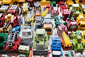 PATTATA THAILAND OCTOBER 4 : Many small toy cars colorful lined up on the beautiful glass on October 4, 2015. at Pattaya Chonburi