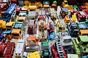 PATTATA THAILAND OCTOBER 4 : Many small toy cars colorful lined up on the beautiful glass on October 4, 2015. at Pattaya Chonburi