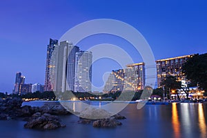 Pattaya City beach and Sea in Twilight.