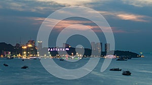 Pattaya City and Sea with suset, Thailand. Pattaya city skyline and pier at suset in Pattaya Chonburi Thailand