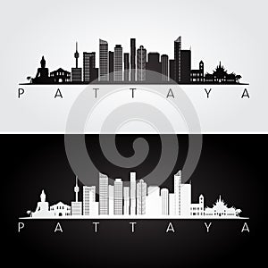 Pattaya skyline and landmarks silhouette