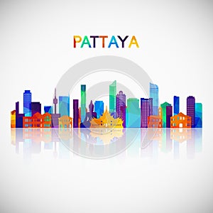 Pattaya skyline silhouette in colorful geometric style.