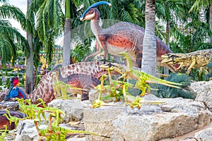 Sculpture of a Dinosaur Valley model in  Suan Nongnooch Pattaya.