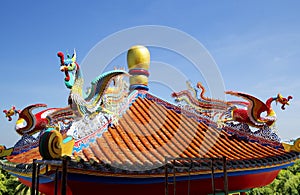 Pattaya, Thailand, Chinese temple of Viharn Sien. Roof.