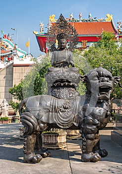 Pattaya, Thailand - February 04, 2023: Anek Kusala Sala Viharn Sien Chinese Temple and Museum. Exterior with buddhist statues and