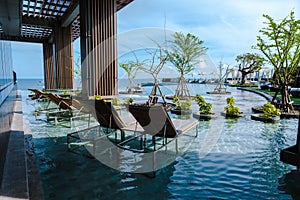 Pattaya Thailand, modern Hilton hotel at ocean front beach road Pattaya modern infinity pool