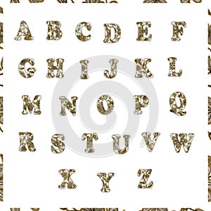 Patten letters on white background. Alphabet of letters with floral pattern.