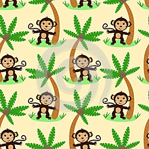 Seamless pattern with monkey and palm - vector illustration, eps