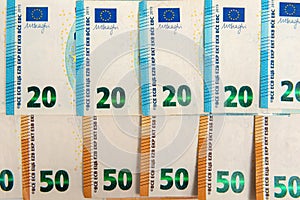 Pattern from 20 euro banknotes, Euro banknote as part of the economic and trading system, Close-up