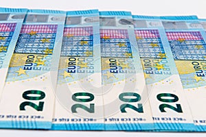 Pattern from 20 euro banknotes, Euro banknote as part of the economic and trading system, Close-up