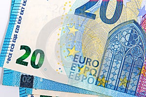 Pattern from 20 euro banknotes, Euro banknote as part of the economic and trading system, Close-up