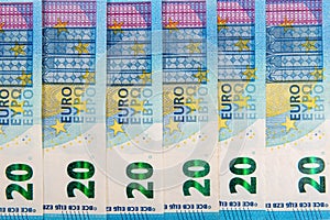 Pattern from 20 euro banknotes, Euro banknote as part of the economic and trading system, Close-up
