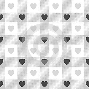Heart gingham seamless pattern, grey ,white