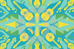 Seamless pattern of musical instruments and notes.