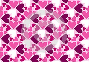 Lovely seamless pattern with pink hearts of various shapes.