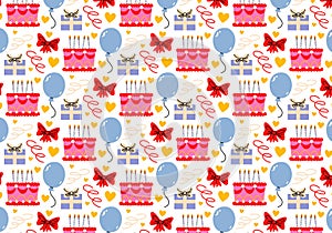 Cute seamless Birthday pattern in cartoon style.