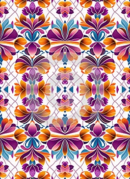 Pattern of abstract floral orchids shapes in white background for tapestries, prints. Generative AI