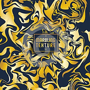 Pattern of abstract gold and blue marble backgrounds, vector ink texture.