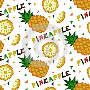 A pattern with an abstract image of a pineapple and a name in the form of geometric shapes. Summer colorful tropical photo