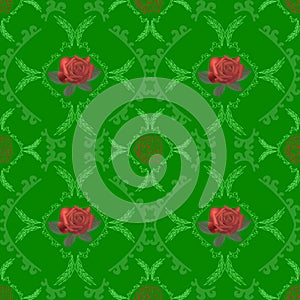 Pattern abstraction wallpaper rose red leaf green design flora