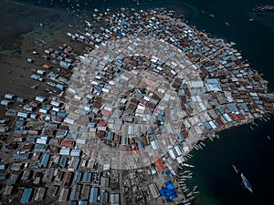 Pattern of aerial coastal residents, the most populous island in the world. photo