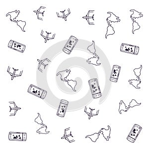 pattern of airplanes with ticket travel and map of continent american