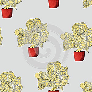 Anthurium ÃÂrystal a stylized indoor plant in a red pot pattern. photo