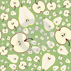 Pattern with apples ande pears, cutaway fruits