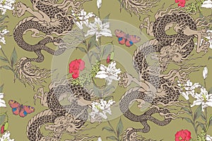 Pattern of asian dragon. Vector illustration.
