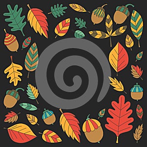 Pattern with autumn leaves Oak Mapple Acorn Linden