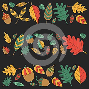 Pattern with autumn leaves Oak Mapple Acorn Linden