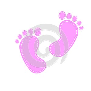 Pattern with baby footprint. Footprints girls on white background.