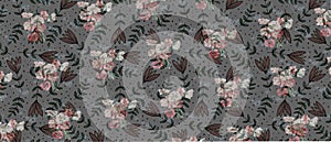 pattern background template roses and pink flowers illustrations and green leaves minimalist black background banner design