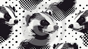 A pattern of badgers on a black and white background, AI