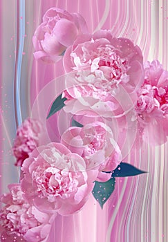 Pattern of beautiful flowers of pink peonies