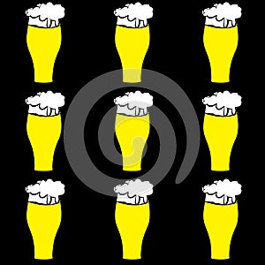 The pattern of beer glasses with yellow, light, tasty, intoxicating, craft beer, lager, thick, thick foam draining along the edges