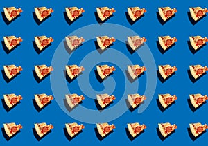 A pattern with a bitten pizza on a blue background. Food delivery