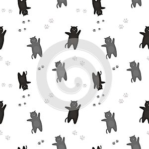 The pattern of black and gray cats with traces of feet. On a white background