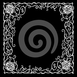 Pattern With Black Roses And Curves.
