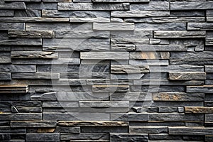 Pattern of black slate wall texture and background photo