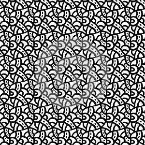 Pattern with black and white ornament. Background for fabric or wall paper. Repeating pattern for clothes and linen