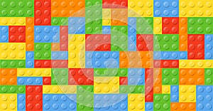 Pattern blocks toy background. Toy bricks. Plastic construction blocks. Vector illustration
