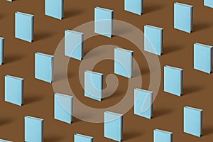 Pattern of blue book on a brown background with soft shadow, copy space. Book Lovers Day concept